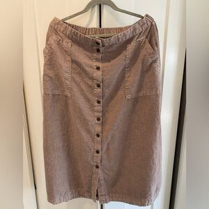 Button-Front Brown Mauve Cotton Linen Skirt